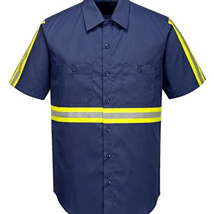 F124 Mens Reflective Iona Xtra Short Sleeve Work Shirt Navy, 4X-Large-KarWorkwear
