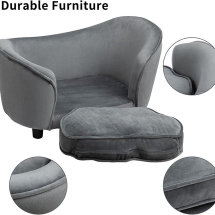 Pet Sofa Couch, Pet Sofa for Cats and Small Dogs, Cat Sleeping Bed, Ultra-Soft Snuggle Cat Sofa for Indoor Kitten, Luxury Mini Dog Couch Sofa Bed, Dark Gray